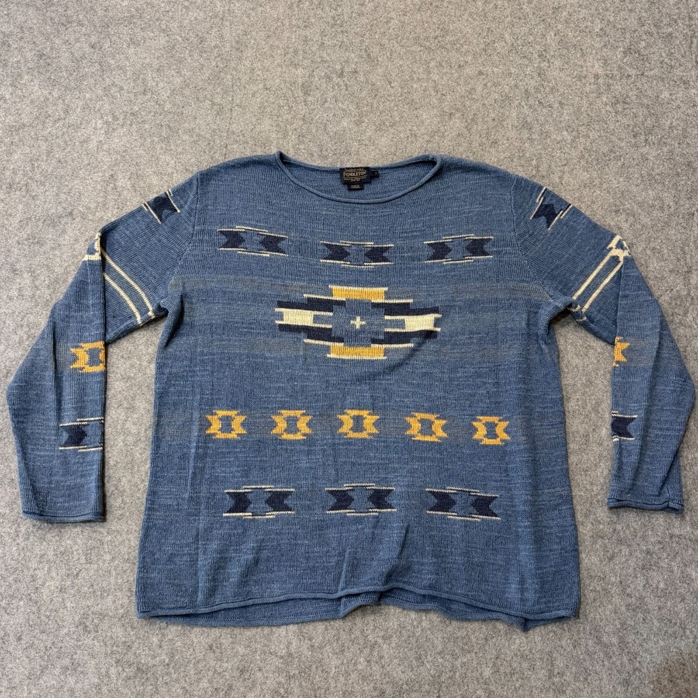 Pendleton Vintage Blue Aztec Cotton Knit Pullover Sweater Men's Size Large